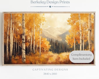 Fall Samsung Frame TV Art, Autumn Trees, Vintage Oil Painting, Digital Download, Warm Toned Art, Fall Foliage Art, Autumn Landscape TV Art