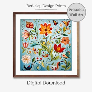 Printable Norwegian Rosemaling Folk Art Print, Scandinavian Wall Art, Swedish Folk Art Print, Scandinavian Folk Art Pattern Digital Download