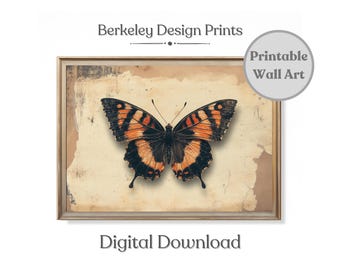 Vintage Schmetterling Art Print, druckbare digitaler Download, dunkle launische ästhetische Natur Wandkunst, Cottagecore antike Motte Malerei