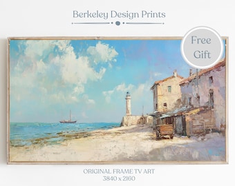 Frame TV Summer Coastal Art Sailboat Vintage Oil Painting Digital Summer Landscape New England Samsung Tv Artwork Nautical Wall Decor