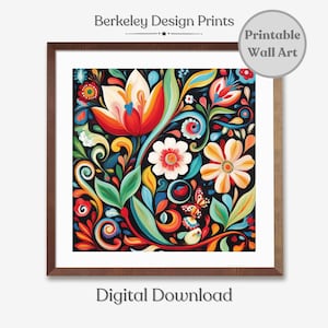 Printable Scandinavian Wall Art, Norwegian Rosemaling Folk Art Print, Swedish Folk Art Print, Scandinavian Folk Art Pattern Digital Download