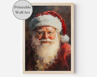 Christmas Printable Wall Art, Vintage Santa Claus Wall Art, Farmhouse Digital Download, Winter Holiday Home Decor, Santa Claus Painting