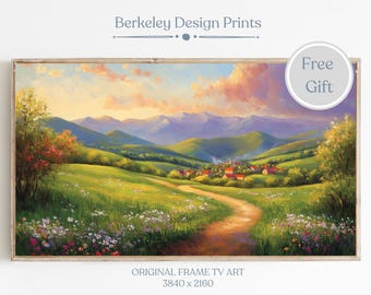 Samsung Frame TV Art Springtime Country Oil Painting Farmhouse Landscape Art Cottage, Digital Download, Forest Cottage Decor Garden Painting