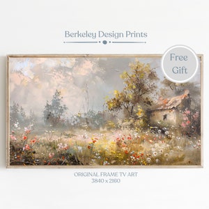 Country House Frame TV Art Colorful Floral Oil Painting Abstract Flowers Vintage Botanical Landscape White Flowers Digital Download TV44
