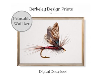 Printable Fly Fishing Watercolor Art Print Lake Home Decor Man Cave Cabin Aesthetic Outdoorsman Art Gift for Fishermen Digital Download
