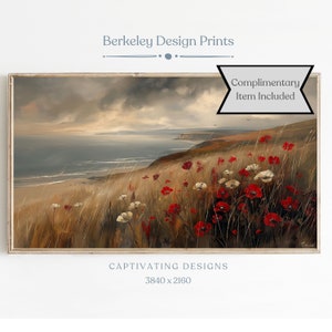 Frame TV Coastal Beach Art Summer TV Art Colorful Floral Oil Painting Beach Vintage Botanical Landscape White Flowers Digital Download TV44
