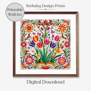 Printable Scandinavian Wall Art, Norwegian Rosemaling Folk Art Print, Swedish Folk Art Print, Scandinavian Folk Art Pattern Digital Download