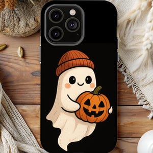 Fall Halloween Phone Case Ghost With Pumpkin MagSafe iphone Option iPhone 16 15 14 13 12 11 Case Galaxy S25 S24 S23 S22 S21 Pixel 9 8 7