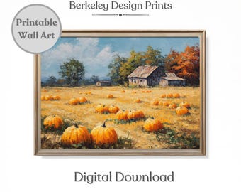 Fall Farmhouse Printable Art, Thanksgiving Wall Art, Fall Pumpkin Oil Painting, Autumn Wildflowers, Digital Print, Rustic Farmhouse Decor