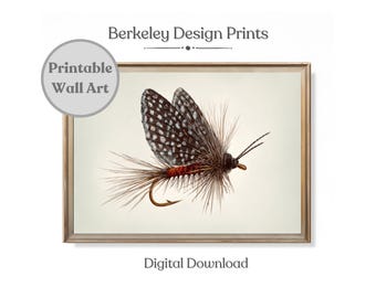 Printable Fly Fishing Watercolor Art Print Lake Home Decor Man Cave Cabin Aesthetic Outdoorsman Art Gift for Fishermen Digital Download