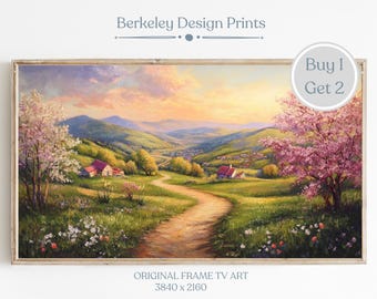 Samsung Frame TV Art Springtime Garden Painting Farmhouse Landscape Art Cottage Country Oil Painting, Digital Download, Forest Cottage Decor