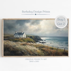 Antique Irish Coastal Landscape Frame TV Art, Vintage St. Patrick&#39;s Day Oil Painting, Farmhouse Decor, Digital Download, Rustic Farmhouse