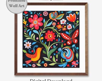 Norwegian Printable Rosemaling Folk Art Print, Scandinavian Wall Art, Scandinavian Folk Art Pattern Digital Download, Swedish Folk Art Print