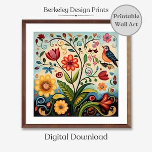 Printable Norwegian Rosemaling Folk Art Print, Scandinavian Wall Art, Swedish Folk Art Print, Scandinavian Folk Art Pattern Digital Download