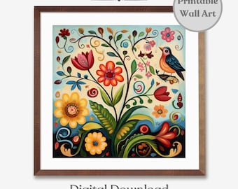 Printable Norwegian Rosemaling Folk Art Print, Scandinavian Wall Art, Swedish Folk Art Print, Scandinavian Folk Art Pattern Digital Download