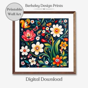 Scandinavian Printable Wall Art, Norwegian Rosemaling Folk Art Print, Swedish Folk Art Print, Scandinavian Folk Art Pattern Digital Download