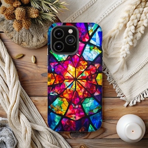 Stained Glass Effect Phone Case, Colorful Window Art Cover iPhone and Samsung Cases, Glossy/Matte Finish Vibrant Boho Aesthetic Gift For Her