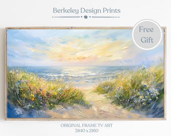 Wildflower Coastal Landscape, Spring Meadow Frame TV Art, Colorful Beach Scene Digital Download, Samsung Frame TV Art Nature Decor