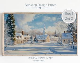 Christmas Town Frame TV Art, Frame TV Art Winter Village, Farmhouse Christmas Art, Snowy Winter Painting, Holiday Decor, Digital Download,