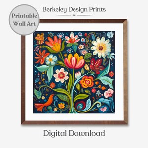 Norwegian Rosemaling Folk Art Print, Scandinavian Printable Wall Art, Swedish Folk Art Print, Scandinavian Folk Art Pattern Digital Download
