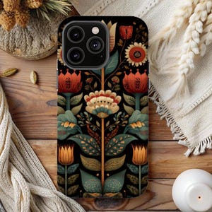 Scandinavian Floral Phone Case, Nordic Folk Art, MagSafe Option, iPhone 18 Pro Case, Galaxy S26 Case, Google Pixel, Boho Aesthetic