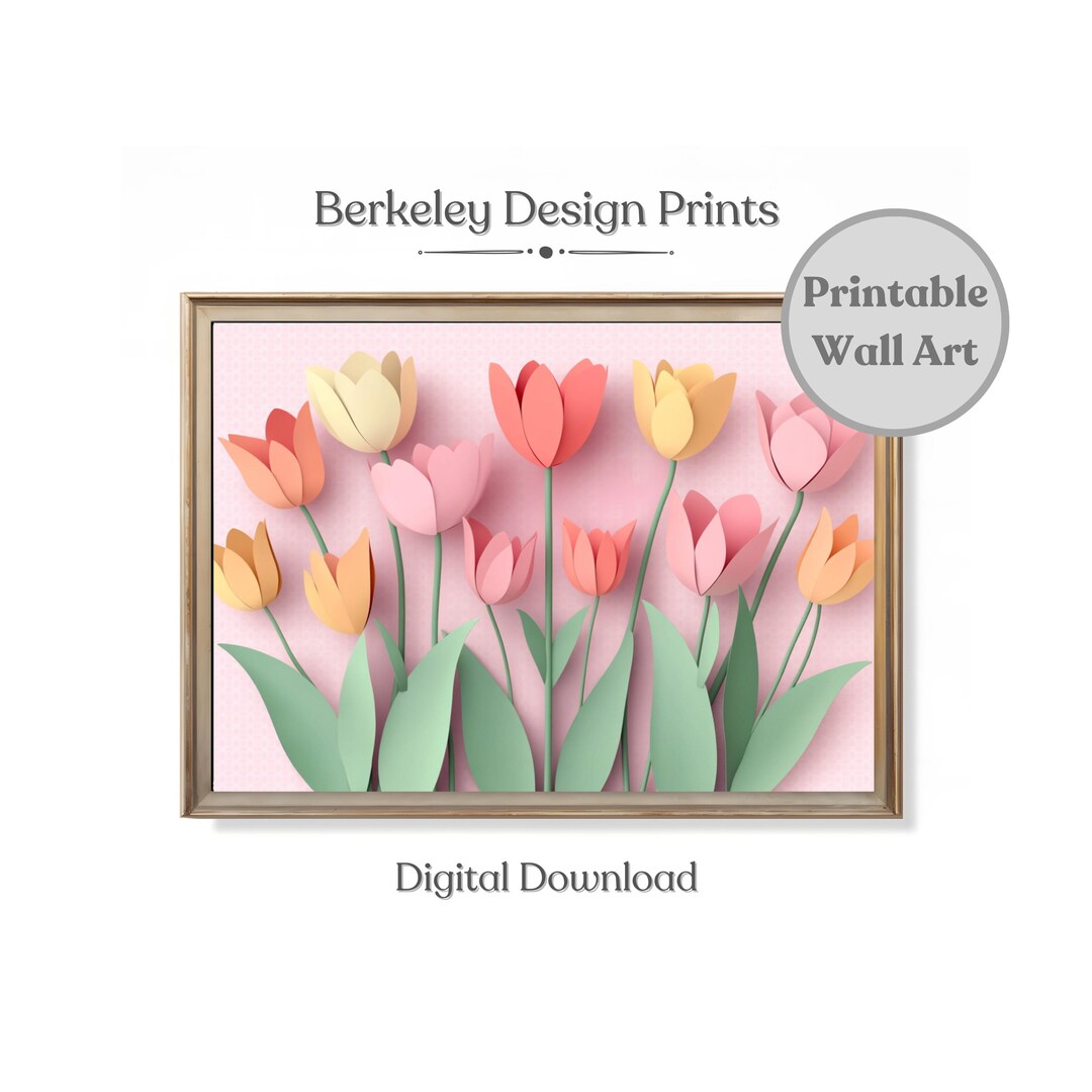 Printable Spring Tulips, Paper Flower Wall Art Print, Soft Floral ...