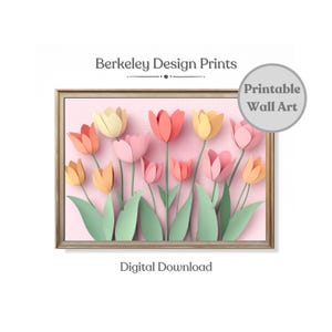 Druckbare Frühlingstulpen, Papierblumen-Wand-Kunst-Druck, weiche Blumen-Ostern-Kunst-Pastell-Frühlings-Wand-Dekor-digitaler Download strukturierte Kunst für Haus