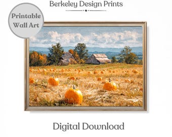 Thanksgiving Printable Wall Art, Fall Farmhouse wall Art Fall Pumpkin Oil Painting Downloadable Autumn Digital Print, Rustic Farmhouse Decor