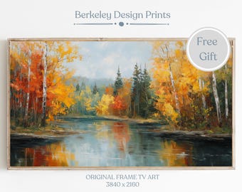 Herbst Samsung Rahmen TV Kunst, Vintage Ölgemälde, Herbstbäume, digitaler Download, warme getönte Kunst, Herbstlaub Kunst, Herbstlandschaft TV Kunst