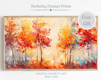 Autumn Samsung Frame TV Art, Fall Trees, Vintage Oil Painting, Digital Download, Warm Toned Art, Fall Foliage Art, Autumn Landscape TV Art