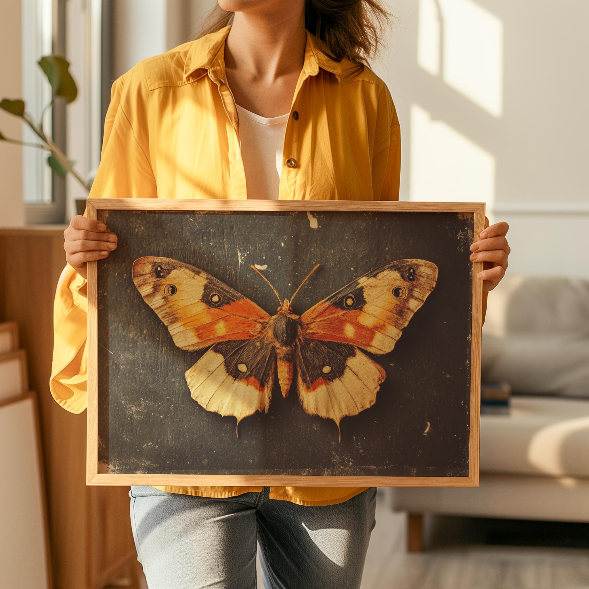 Antique Moth Art Print, Vintage Orange Butterfly Painting, Cottagecore ...