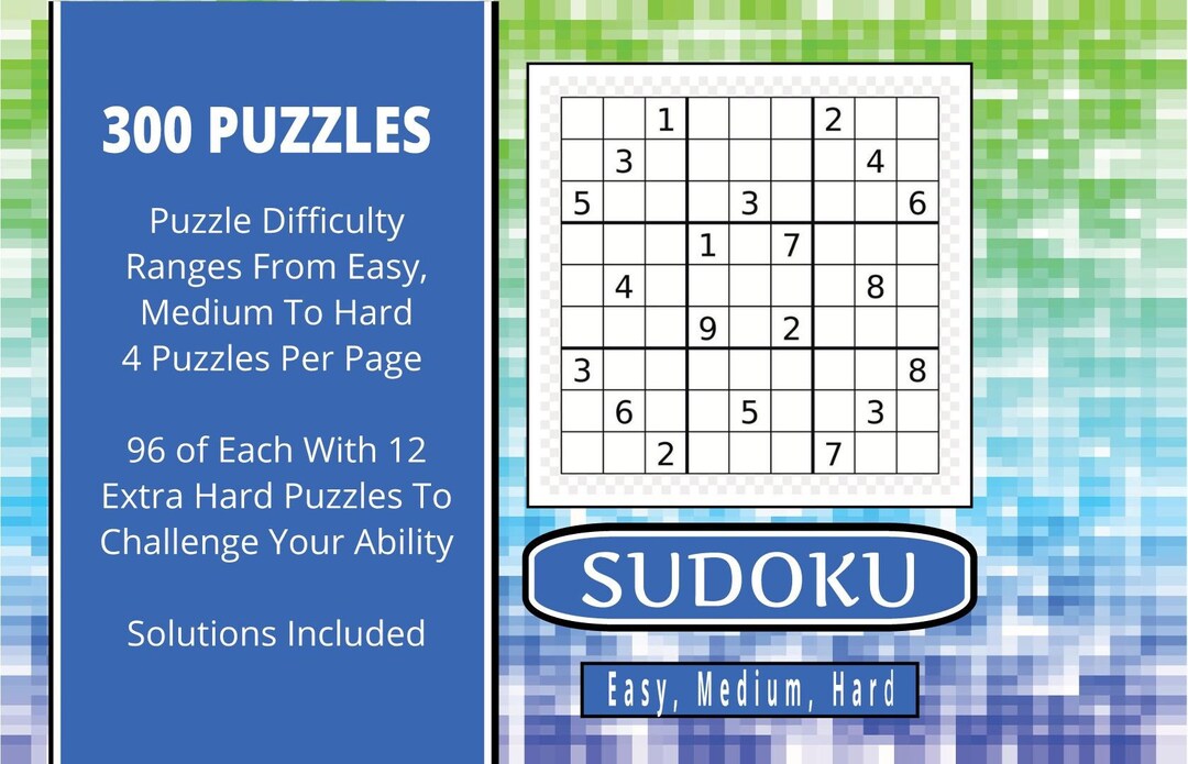 Sudoku Book 300 Puzzles, Digital Download, Printable Easy Medium Hard ...