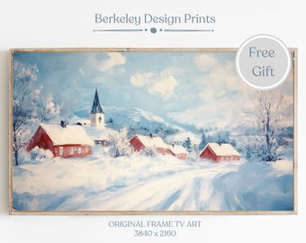 Frame TV Snowy Winter Painting, Winter Village Art, Farmhouse Christmas Tv Art, Christmas Town Frame TV Art, Holiday Decor, Digital Download