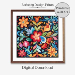 Printable Scandinavian Wall Art, Norwegian Rosemaling Folk Art Print, Swedish Folk Art Print, Scandinavian Folk Art Pattern Digital Download