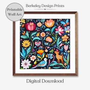 Scandinavian Printable Wall Art, Norwegian Rosemaling Folk Art Print, Swedish Folk Art Print, Scandinavian Folk Art Pattern Digital Download