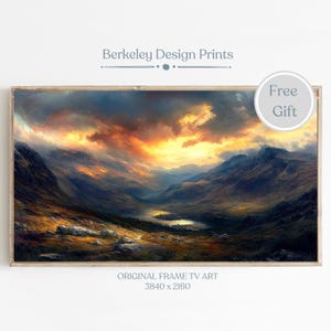 Frame TV Mountain Sunset Landscape, Rustic Vintage Wall Art, Inspired by Thomas Moran, Farmhouse Decor, Digital Download, Nature Wall Art