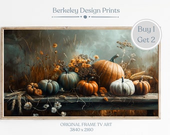 Autumn Wildflowers Frame Tv Art, Fall Wall Art, Fall Pumpkin Oil Painting, Digital Download, Farmhouse Decor, Rustic Thanksgiving Wall Art