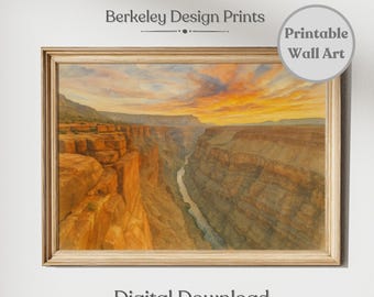 Grand Canyon Printable Wall Art, Watercolor Arizona Painting Desert, Canyon Landscape Art, Southwest Decor Art, National Park Print Digital