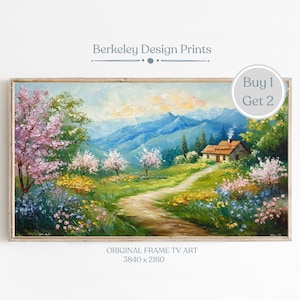 Samsung Frame TV Art Springtime Garden Painting Farmhouse Landscape Art Cottage Country Oil Painting, Digital Download, Forest Cottage Decor