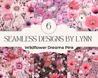 Wild Flower Dreams Pink 6 seamless designs , digital paper, seamless pattern