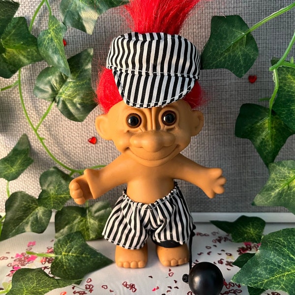 Vintage Russ Berrie Prisoner Troll Doll, "Prisoner Of Love" Red Hair, 80s/90s Toy, Item #18207