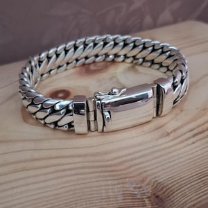 Heavy 999 Silver Snake Chain Bracelet - 14mm Men&#39;s Biker Jewelry