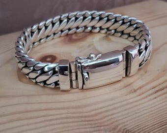Heavy 999 Silver Snake Chain Bracelet - 14mm Men's Biker Jewelry