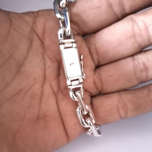 Mens 999 Silver Anchor Chain Bracelet, Heavy Biker Jewelry