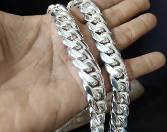 Handmade 999 Fine Silver Curb Chain Necklace - Men's Biker Jewelry