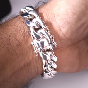 Heavy Solid Silver 999 Curb Link Bracelet - Biker Style