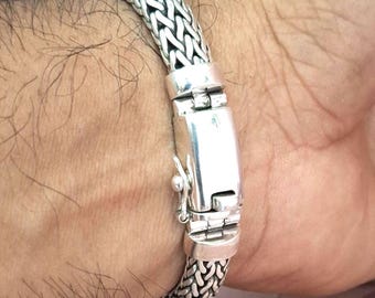 Men silver bracelet, 999 silver chain, handmade jewelry.