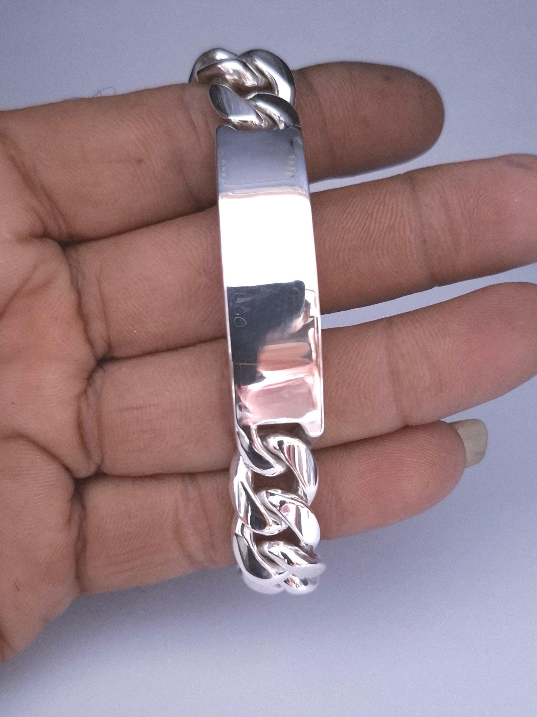 Men's 999 Silver ID Bracelet, Heavy Curb Chain, Medical Alert