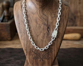 Men's Heavy Anchor Chain Necklace: Solid 999 Fine Silver Biker Jewelry