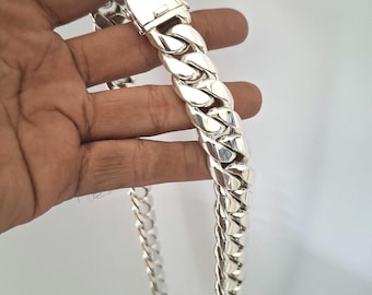 Handmade 999 Fine Silver Curb Chain Necklace - 20 mm Men's Biker Jewelry